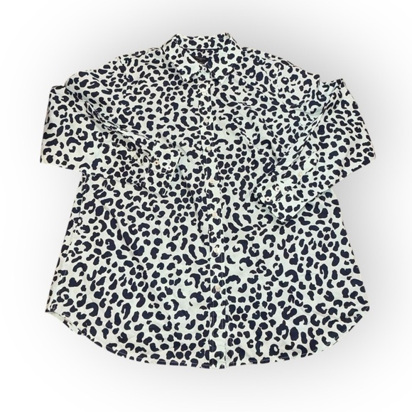 TALBOTS CLASSIC COTTON SHIRT - GRAPHIC CHEETAH Willow Green/Navy Plus 1X - Picture 4 of 12
